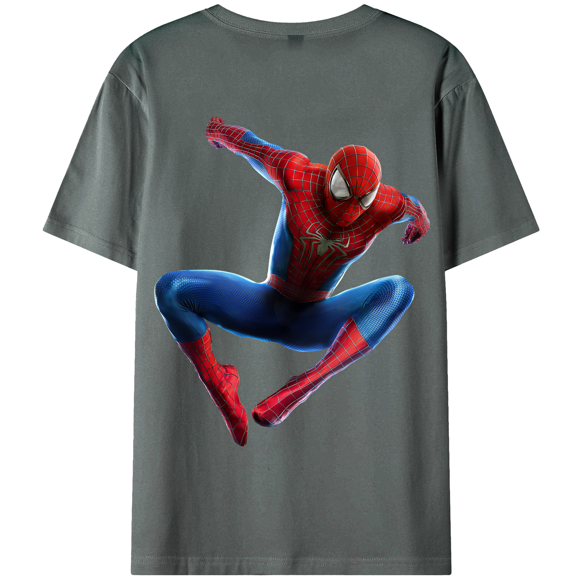 （画像用） Spider Man スパイダーマン 綿100％ メンズ半袖Tシャツ（バックプリント） 通気性